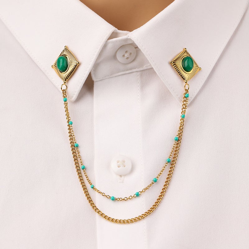 New Natural Stone Stainless Steel Collar Pin Fashion Joker High Sense Shirt Collar Does Not Fade Titanium Steel Jewelry - Image 3